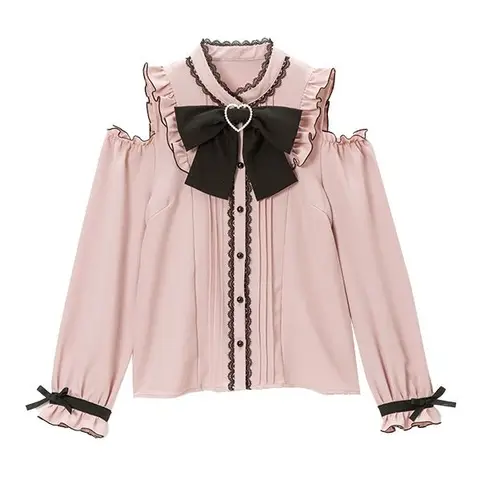 Elegant Kawaii Lolita Blouses Woman Youth Vintage Harajuku Off Shoulder Lace Bow Long Sleeve Women's Blouses Shirts Tops Blusas