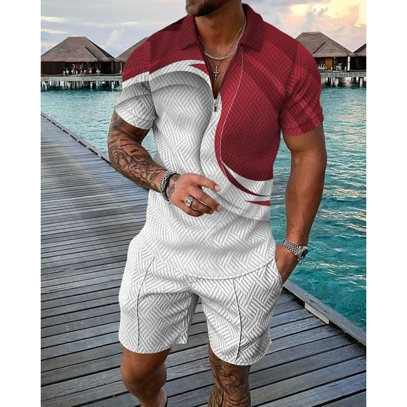 2023 Brand Men's Summer Polo Set Tracksuit Loose Short Sleeve Clothing For Men Casual Social Polo Shirt Two Piece Suit