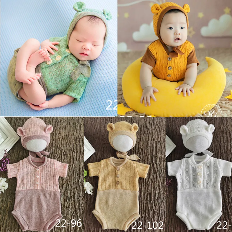 Newborn Photography Clothing Infant Hat+Jumpsuit 2Pcs/Set Photographic Studio Shooting Clothes Baby Photo Props Accessories