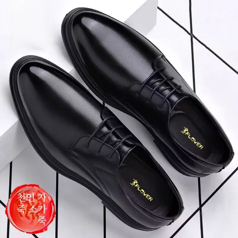 Plover Spring and Autumn New Leather Shoes Men's Lace-up Business Casual Thick Bottom Pointed Toe Guest look Be...