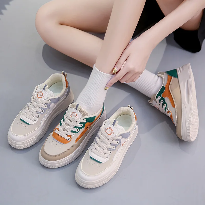 SALUDAS  Women's Shoes Casual Walking Shoes Thick Sole Breathable Leather Shoes Soft-soled White Sneakers for Women