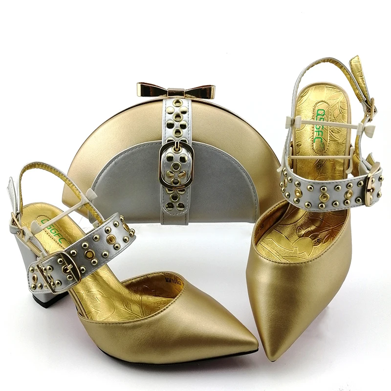 

Gold Color Shoes and Matching Bag for Nigeria Party African Wedding Shoes and Bag Set Italian Women Wedding Shoes and Bag
