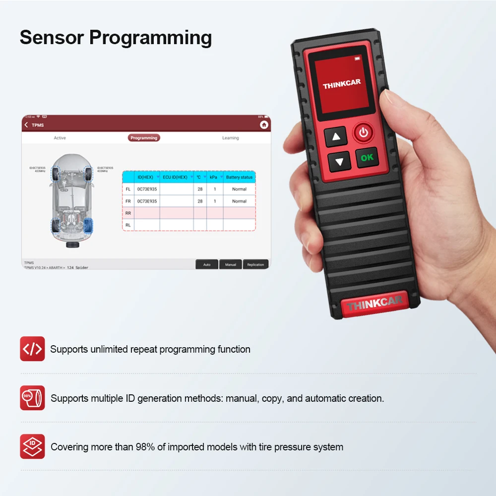 THINKCAR THINKTPMS G2 TPMS инструмент для диагностики давления в шинах  автомобиля, активатор датчика TPMS, программирование, обучение для Thinktool