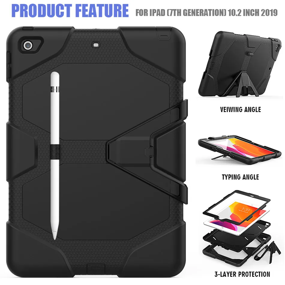 

Case For iPad 10.2 iPad 8 8th 7th gen 2020 Funda Tablet Shockproof Hard Case Military Heavy Duty Silicone Rugged Stand Cover