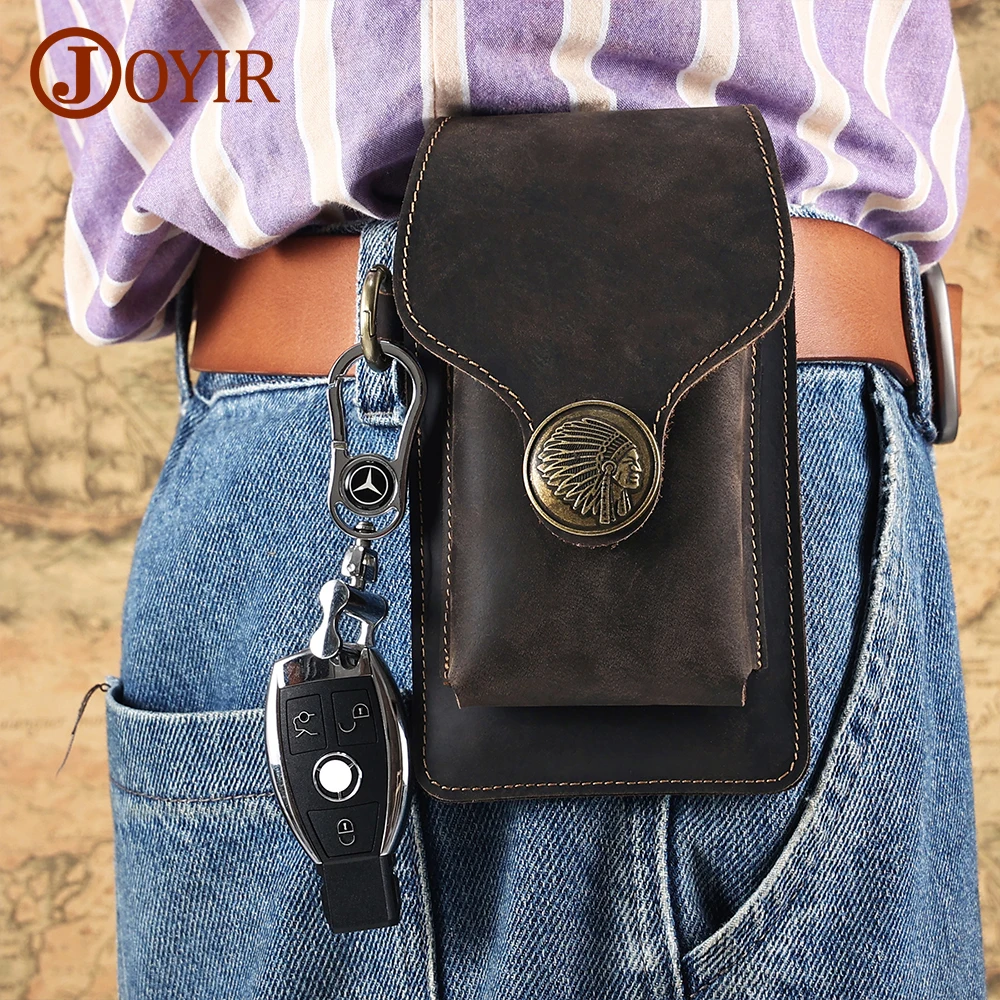 

JOYIR Genuine Leather Waist Packs Men Casual Small Fanny Pack Belt Loops Hip Bum Bag Phone Holster for Men Belt Pouch Purses