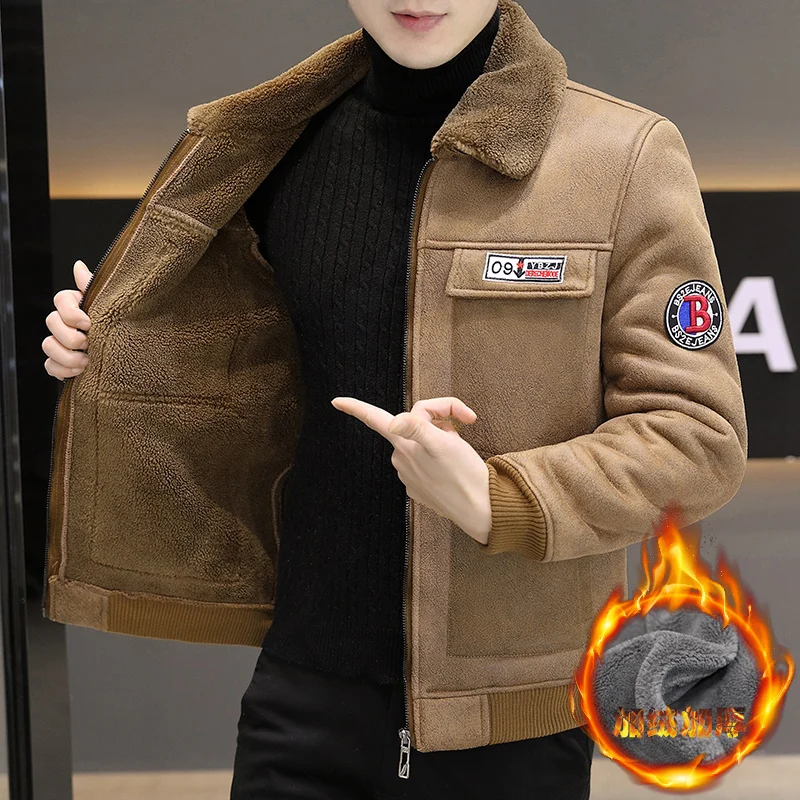 Зимняя Мужская парка из искусственной кожи с мехом мужская теплая куртка