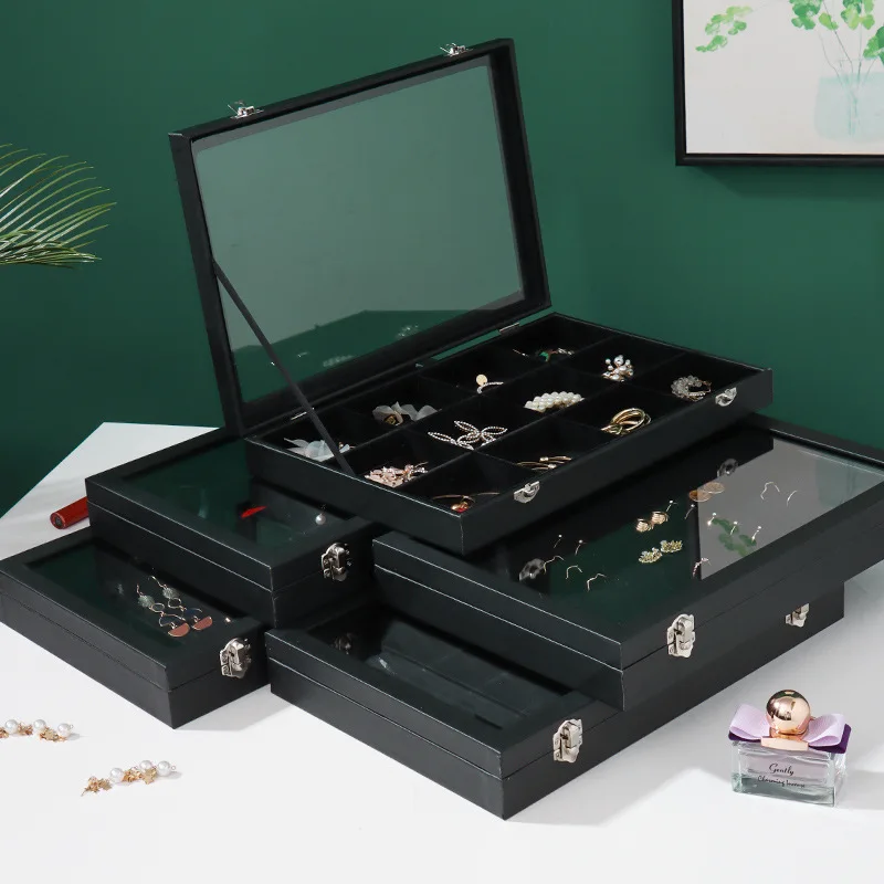 New Wooden Jewelry Display Box Jewelry Organizer Necklace Earing Card Storage Packaging Box with Dustproof Glass Cover