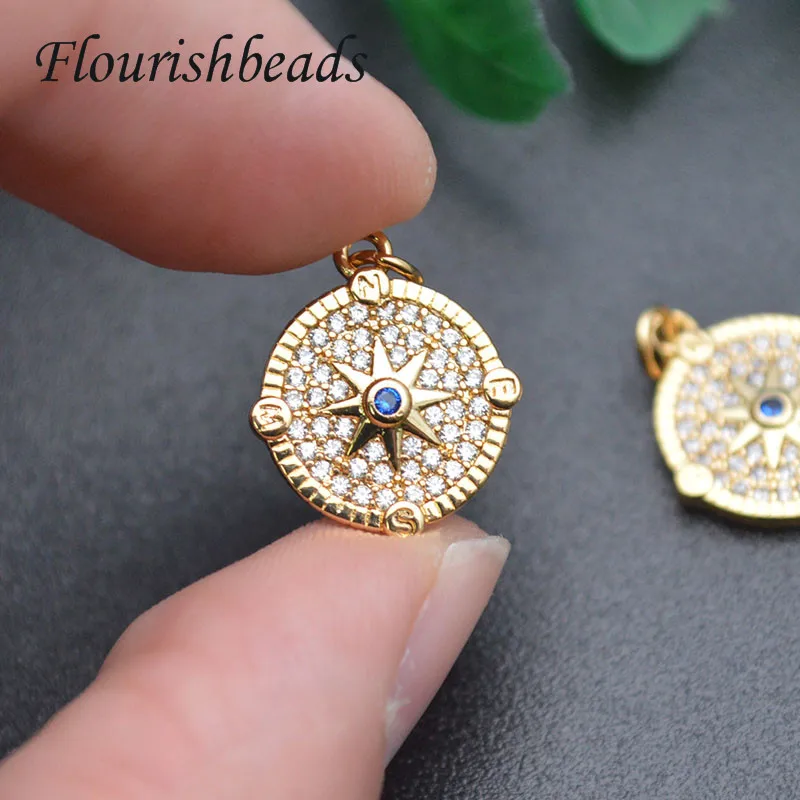 

10pcs High Quality Nickel Free Blue CZ Beads Paved Gold Color Round Sun Pendant Charms for Necklace Bracelet Jewelry Making