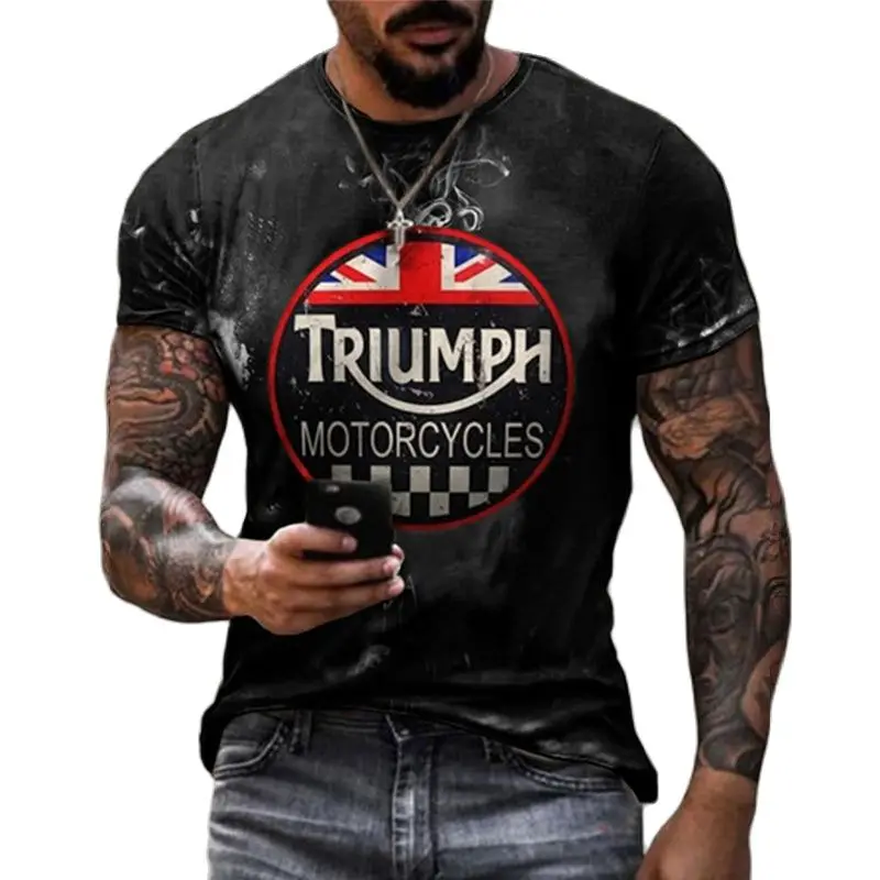 

Triumph Motorcycle Graphic 3D Print Men's T-shirts Retro Style Summer Round Neck Short Sleeve Polyester Oversized T Shirt 6XL