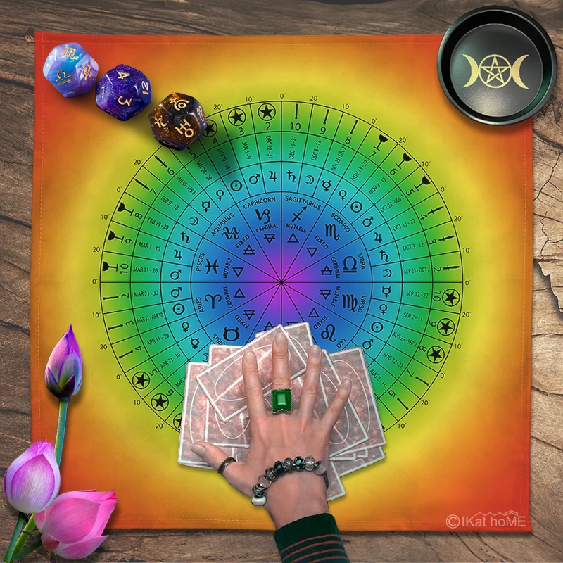 

Rainbow Tarot Tablecloth Velvet Altar Cloth Planet Horoscope House Constellations Wheel Of The Zodiac Oracle Card Pad 49/69CM