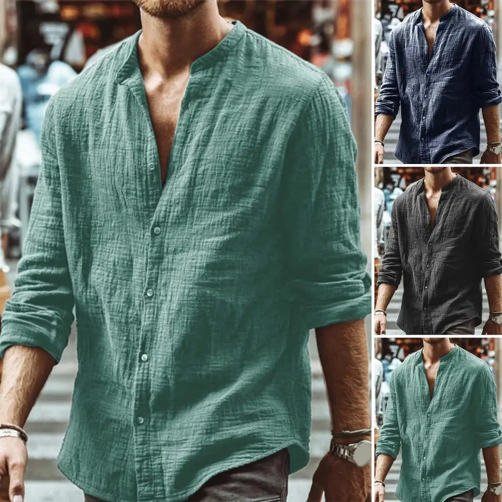 

Men Tops Soft Fabric Men T-shirt Stand Collar Anti-pilling Summer T-shirt