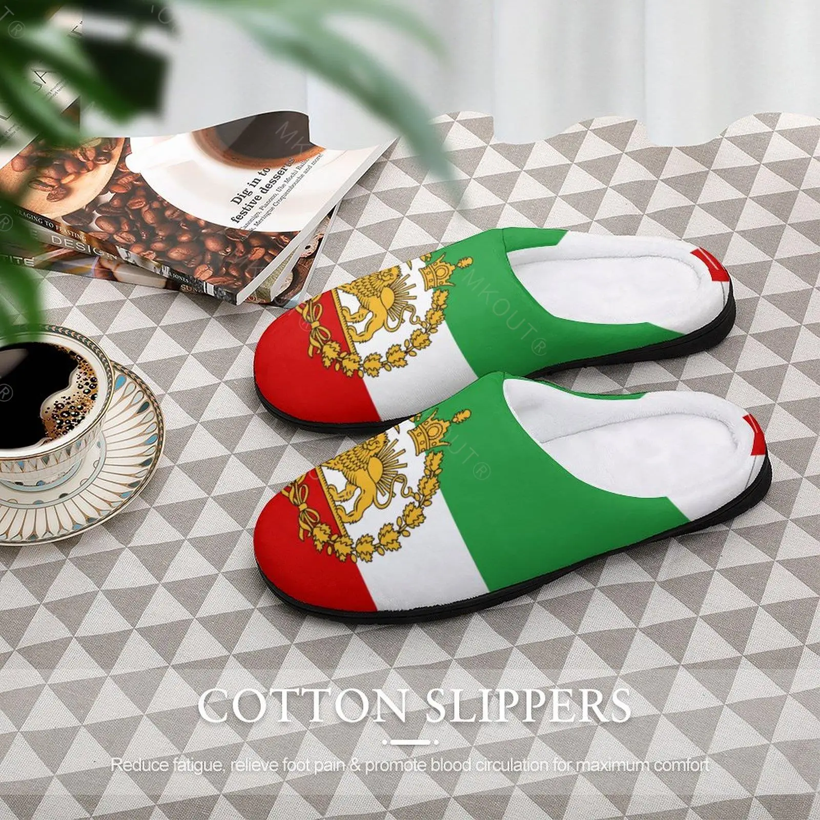 Winter Warm Slippers Persia Persian Pahlavi Iran Iranian Lion And Sun (16) Men Women Cotton Slides Non-Slip Couple Home Soft-so
