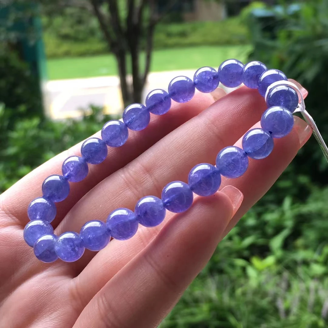 

Натуральный Синий браслет из танзанита с драгоценными камнями, прозрачные круглые бусины, камень 7,5 мм, танзанит AAAAAA