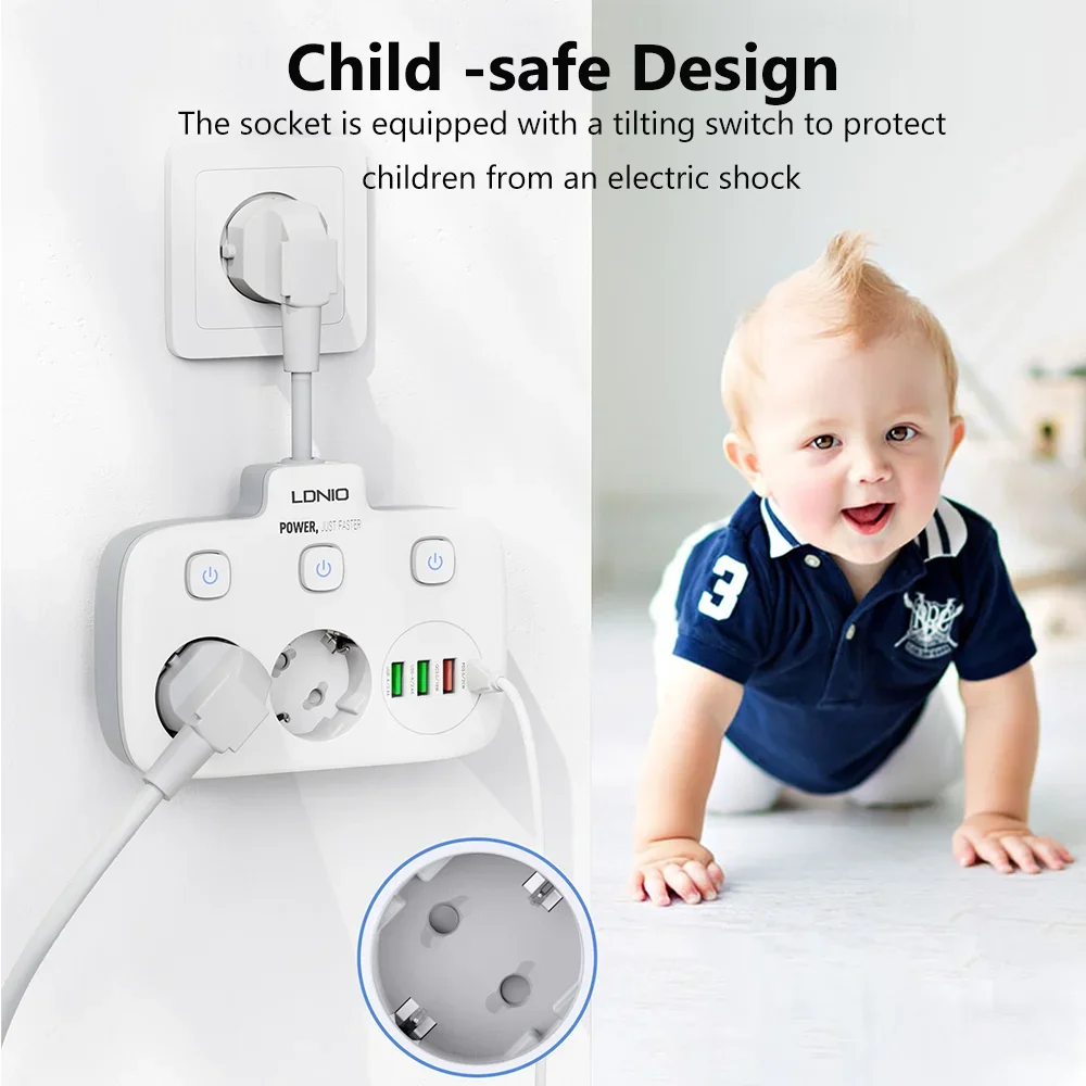 Адаптер питания LDNIO для евророзетки электрическая розетка с удлинителем и