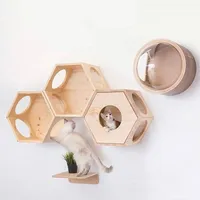 Modern Solid Wood Wall Mounted Cat's House Cat bed Toys for Cats Cat Wall Shelf Cat Hexagon House DIY Pet furniture