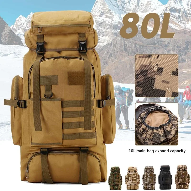 

80L Large Waterproof Military Tactical Backpack Outdoor Hiking Climbing Camping Bag Camouflage Backpack Men Travel Rucksack