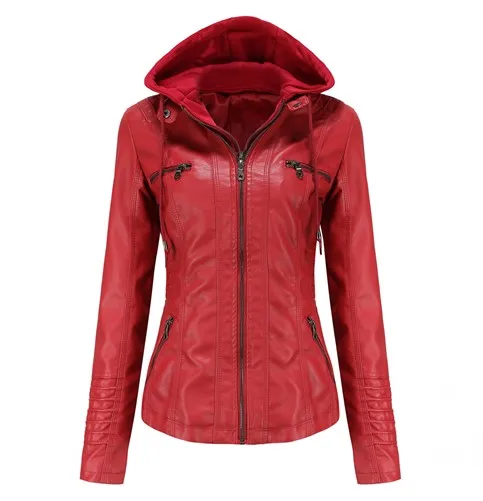 2021 New Women Autumn  jacket Winter Faux Leather Jackets women Coats Lady Black PU Zipper Motorcycle jakcet gothic