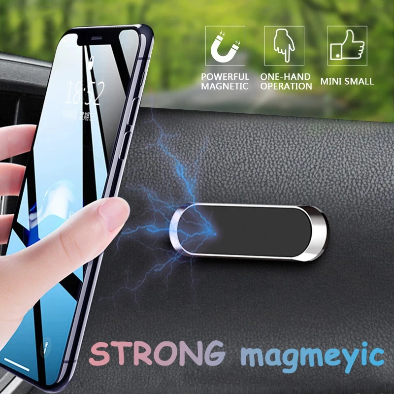 Magnetic Car Phone Holder Dashboard Mini Strip Shape Stand For iPhone Samsung Xiaomi Metal Magnet GPS Car Mount for Wall