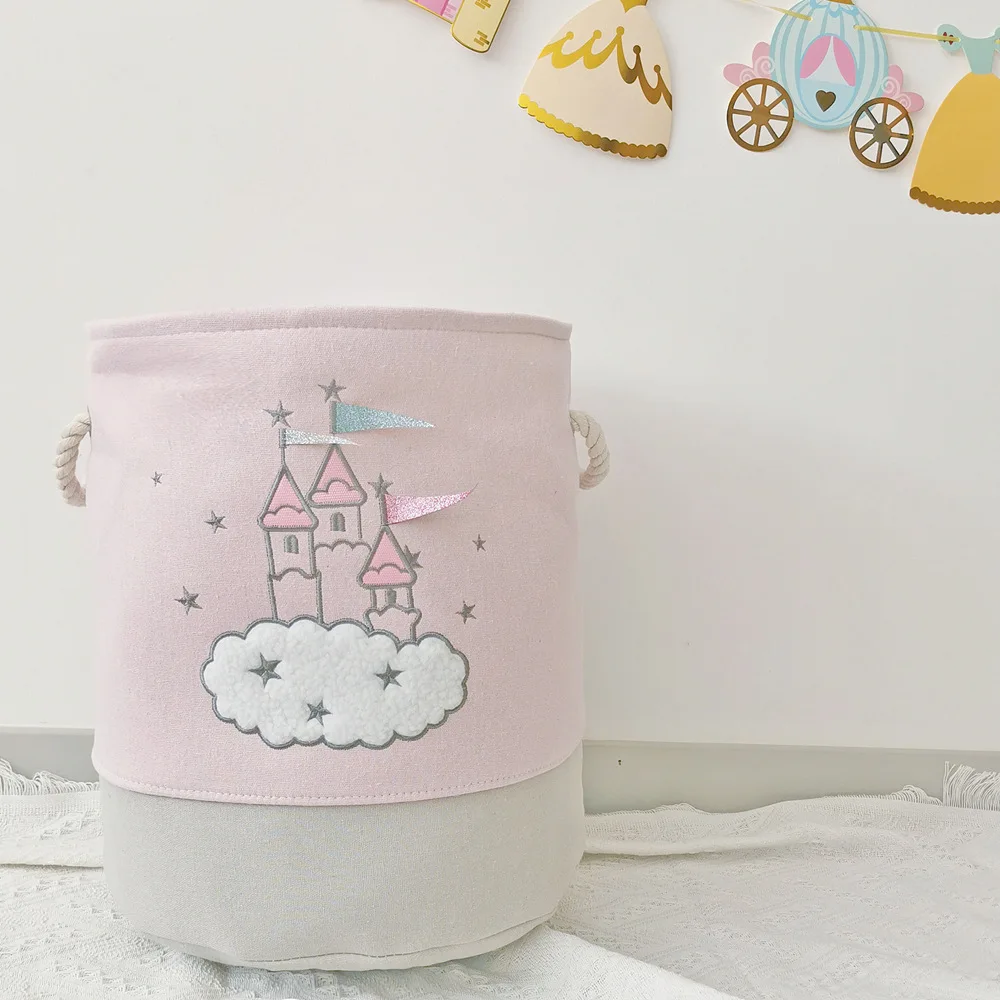 

Portable Castle Laundry Basket Toys Organizer Cotton Linen Large Capacity Book Storage Basket Home Decoration Accessories Bucket