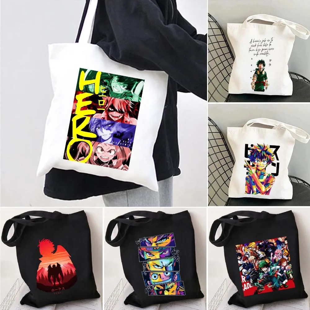 

Аниме Мой герой Академия Deku шото Тодороки Tsuyu Bakugo Hawks Himiko All Might Shopper Harajuku Canvas Tote ручная сумка для шоппинга