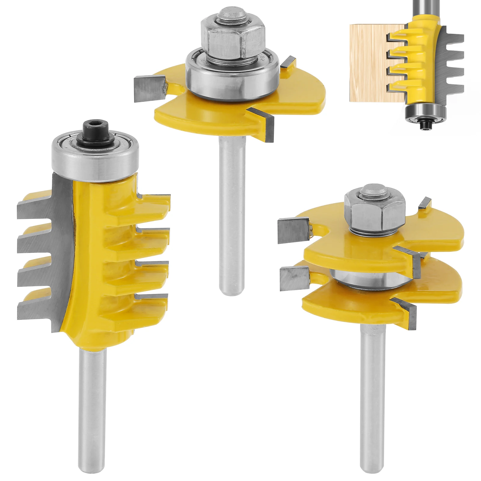 

3Pcs 1/4 Inch Shank Tongue and Groove Router Bit Set Reversible Finger Joint Router Bit Carbide Wood Router Bit High Hardness