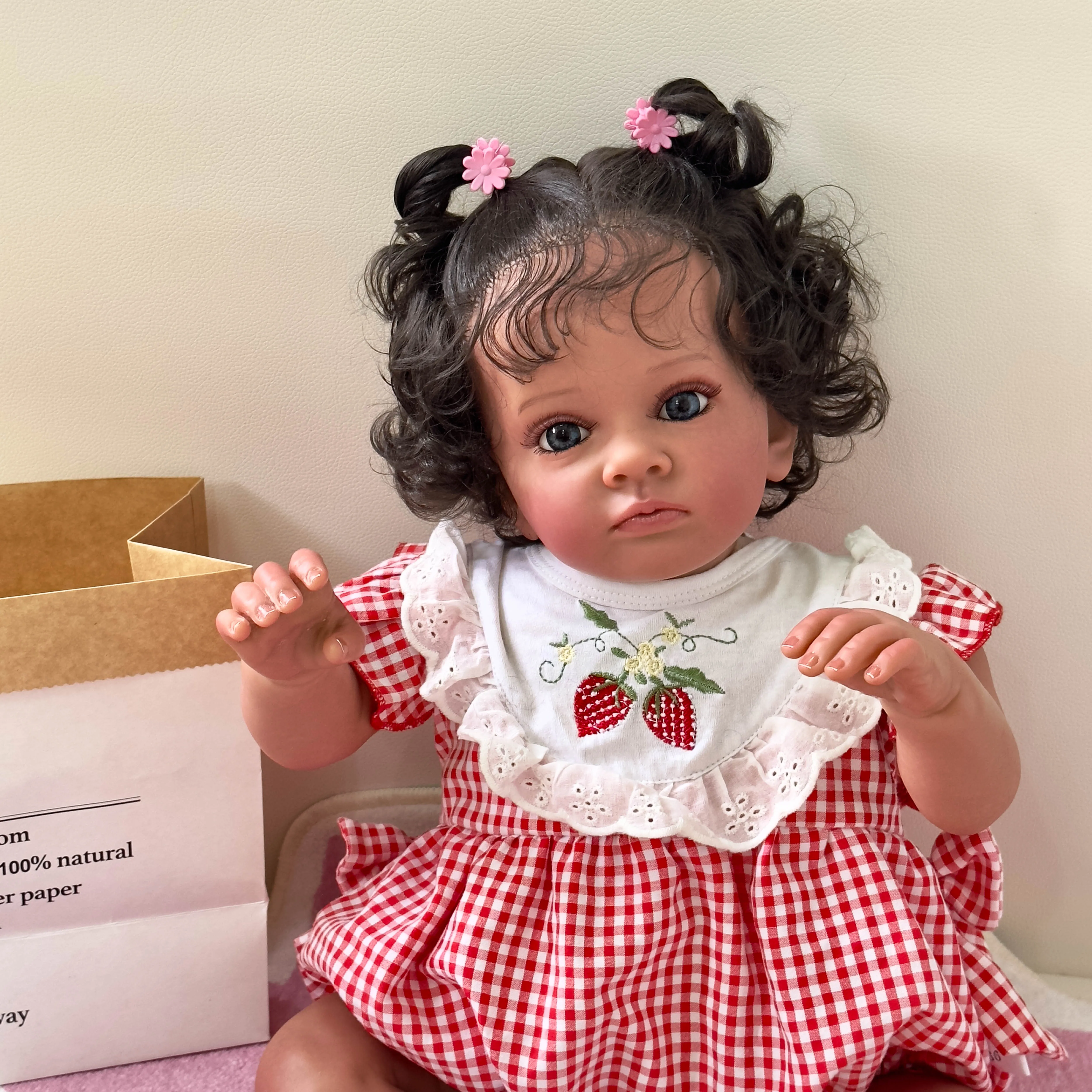 NPK 60CM Reborn Toddler Tutti in Dark Brown Skin Newborn Baby Girl Doll Lifelike Soft Touch High Quality 3D Skin Art Doll