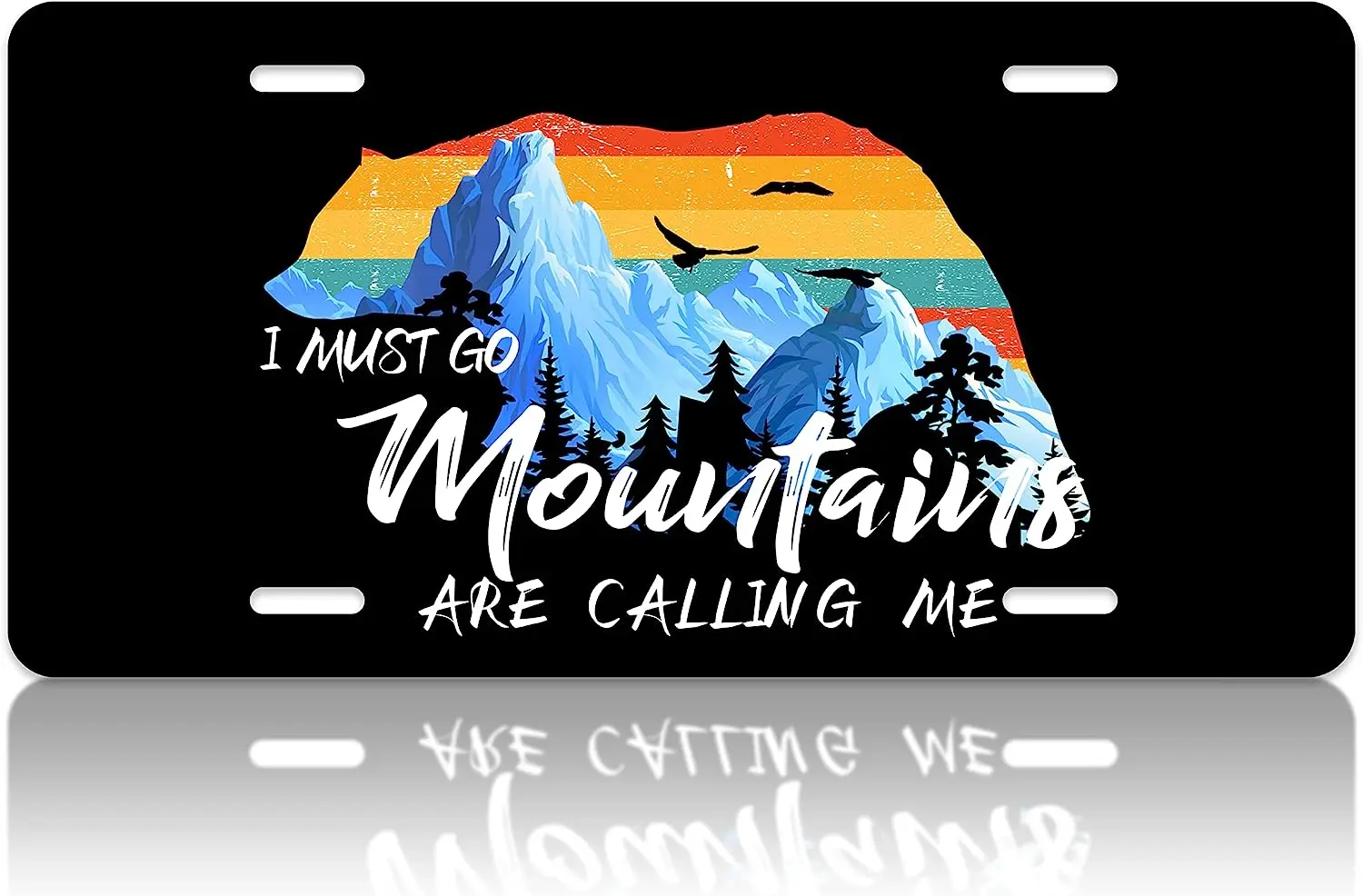 

Mountains Are Calling and I Must Go Bear Front License Plate Cover Hiking Forest License Plate Rust Proof Metal Car Plate Tag