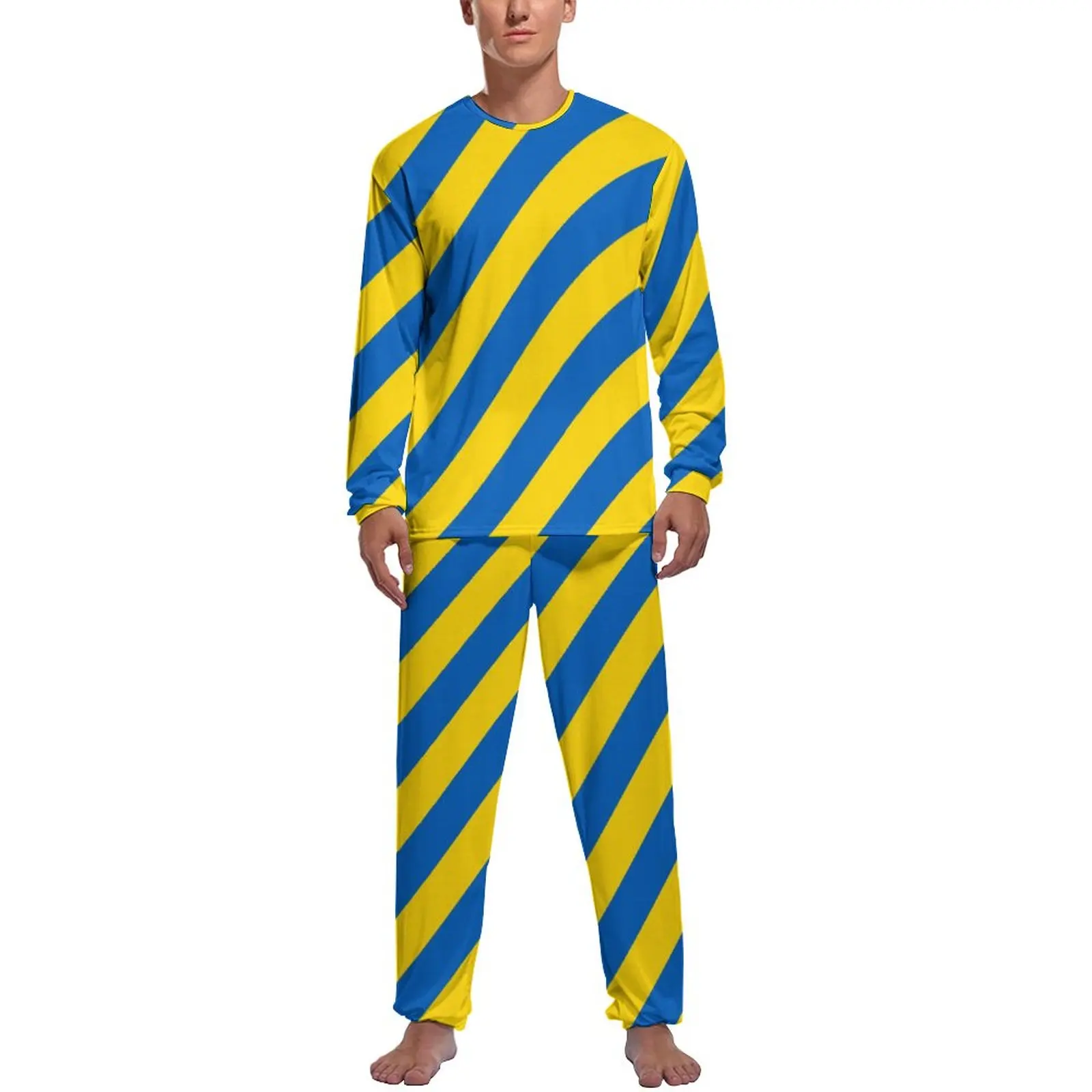 Diagonal Striped Pajamas National Flag Mens Long Sleeve Kawaii Pajama Sets 2 Pieces Sleep Design Sleepwear Birthday Present