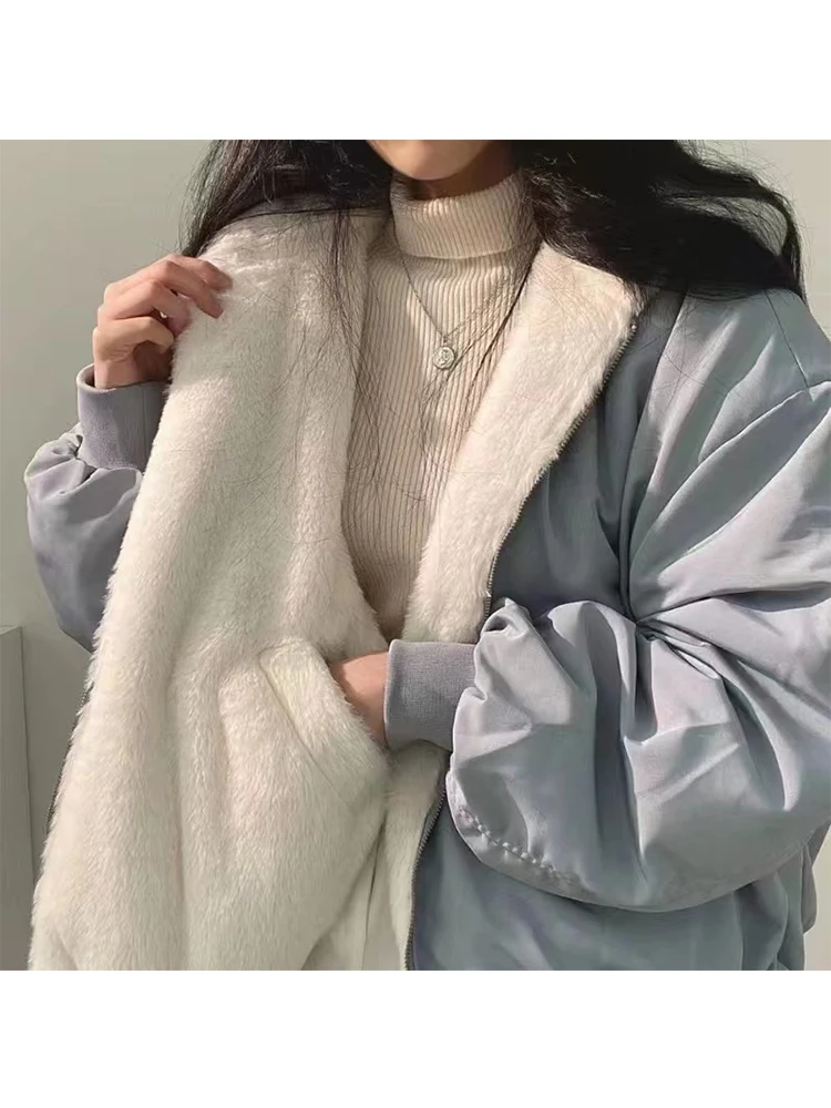 2022 Winter Women Short Parkas Lambs Wool Cotton Padded Coat Y2k Thick Puffer Fluffy Jacket Outer Oversized High Quality Warm