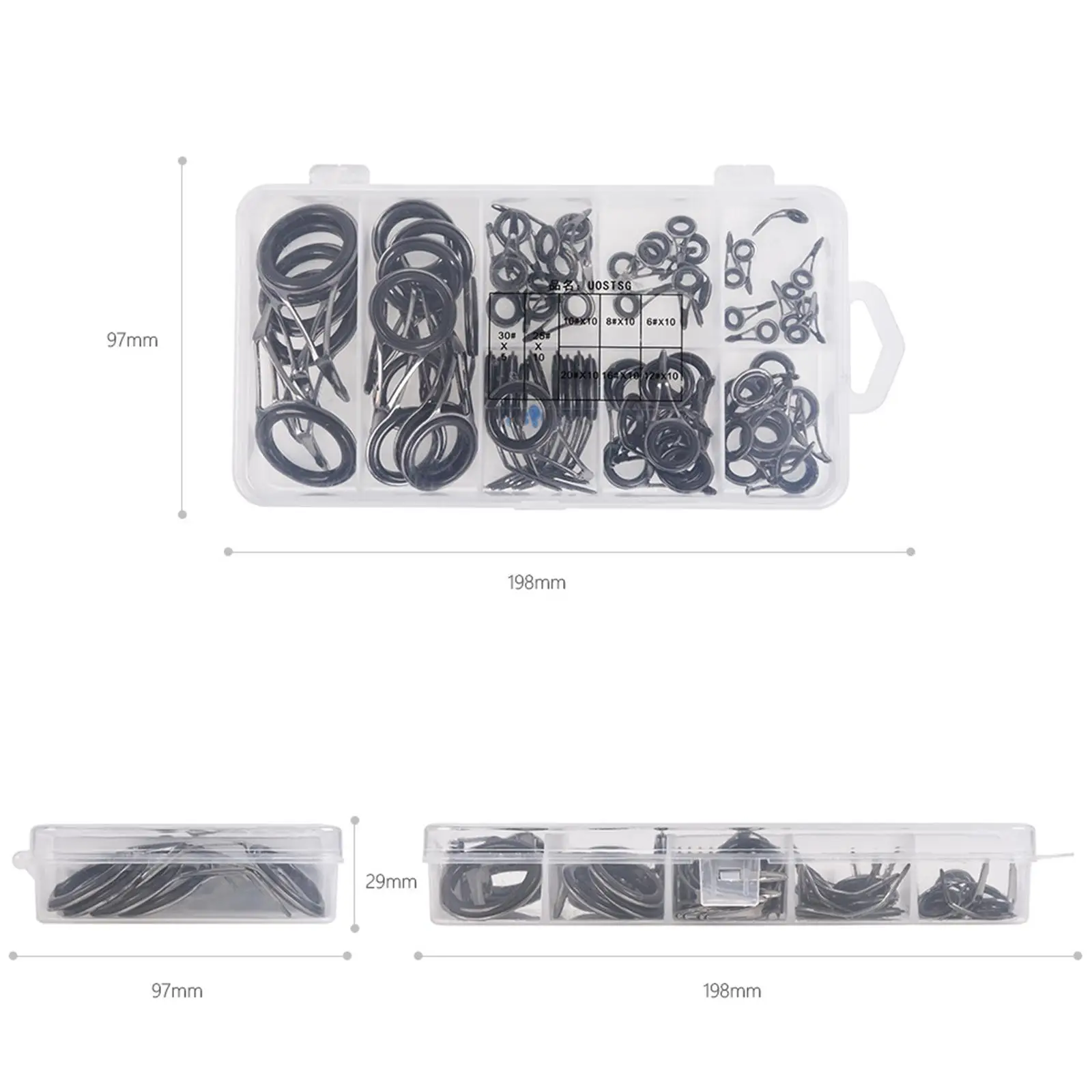 

75x Fishing Rod Tip Guide Rings Set Stainless Steel Mixed Size in A Box
