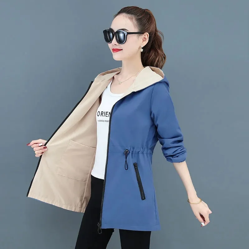

2023 New Autumn Women's Jacket Double-Sided Windbreaker Female Long Sleeve Jackets Hooded Casual Basic Coat Loose Outerwear 4XL