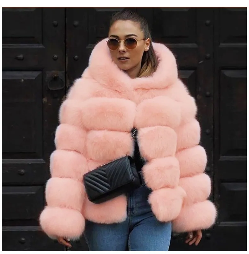 Women's Winter Fashion Hot Street Lnstagram Influencer Faux Fur Coat Personality Stitching Fox Hair Hooded Jacket Trade Spot