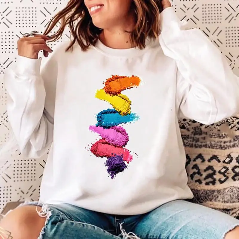 

Woman O-neck Striped Make Up 90s Cute Casual Clothing Pullovers Ladies Spring Autumn Winter Hoodies Womens Female Sweatshirts