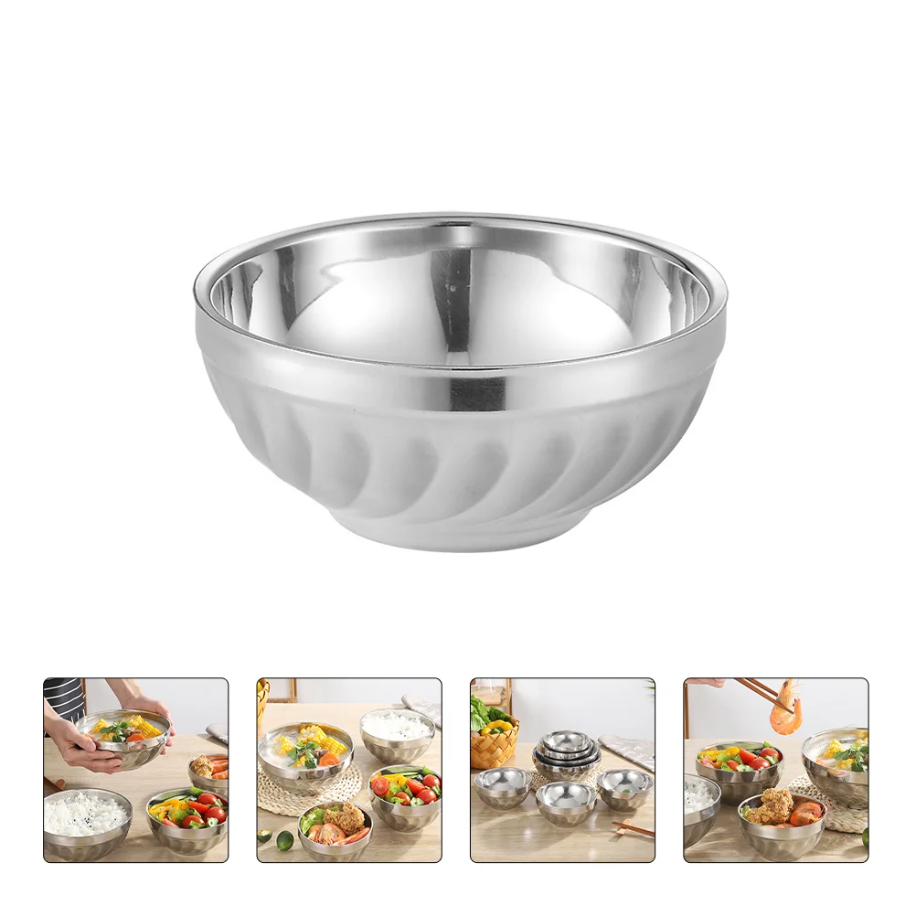 

3Pcs Stainless Steel Bowls Double- walled Insulated Bowl Multipurpose Bowls for Rice Snacks Noodles Soup 12cm