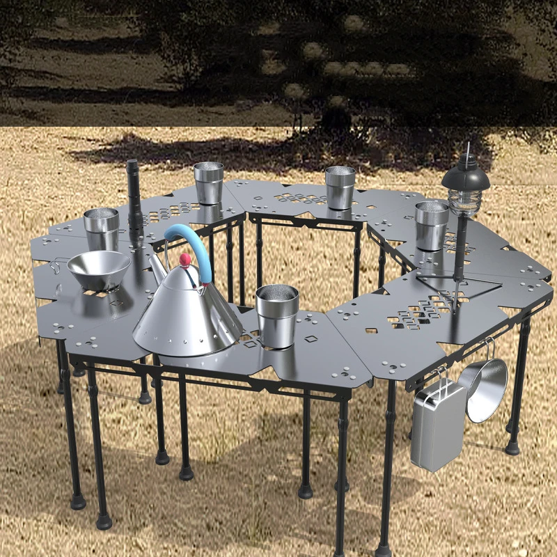 

Outdoor Multi-function Splicing Table Camping Bonfire Table Portable Folding Picnic Barbecue Aluminum Alloy Splicing Table