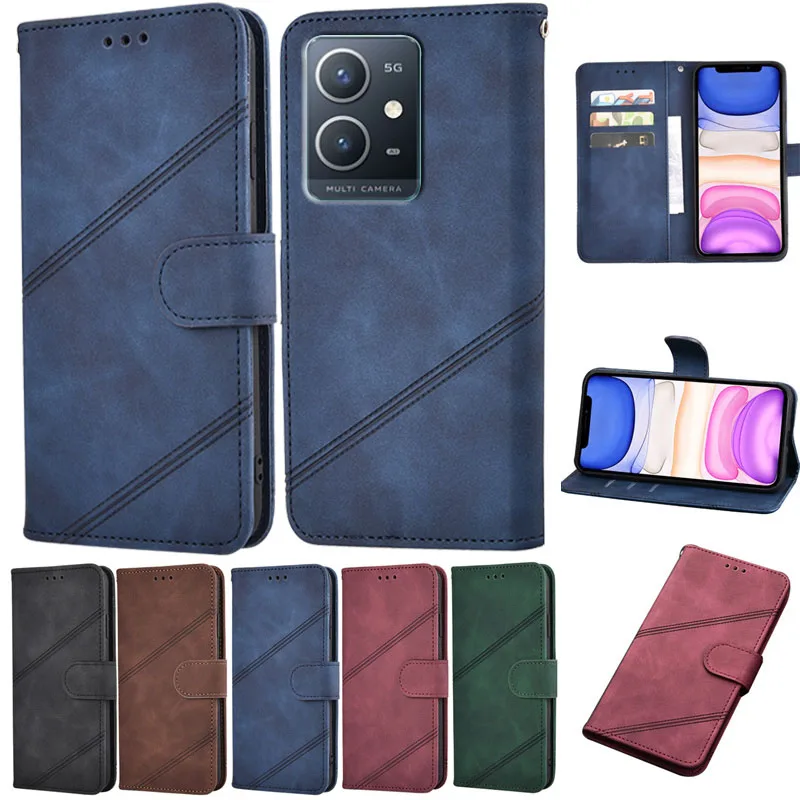 

Flip Wallet Case Leather Phone Cover For Vivo Y52t V2166A Y32t V2180A Y72t 5G Y75 Y75s Y77 Y77e Y33T Coque Etui Hoesje