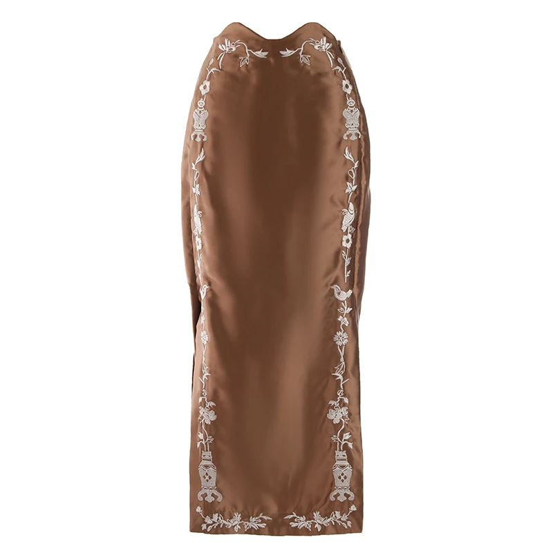

PHOEBE HZ Vintage Chinese Style Embroidery Early Autumn 2023 New Style A Line Split Skirt Female Design Box Wave Half-body Skirt