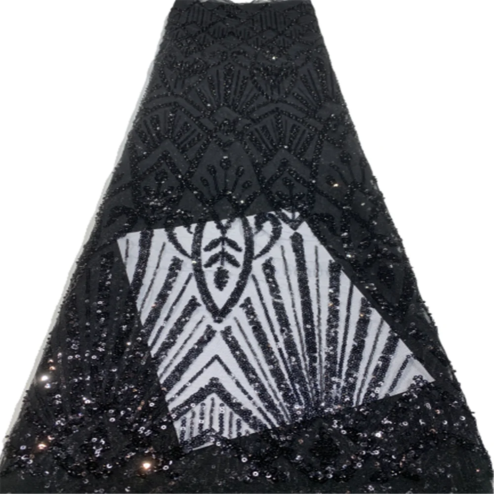 

Черная кружевная ткань 2023 эксклюзивная французская Свадебная кружевная ткань с блестками роскошная кружевная ткань с 3D блестками и бисером