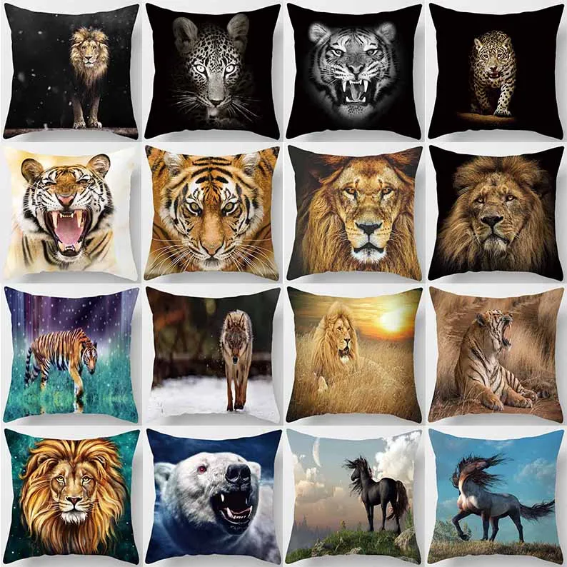 

45x45cm polyester beast african lion digital print square pillowcase home decor