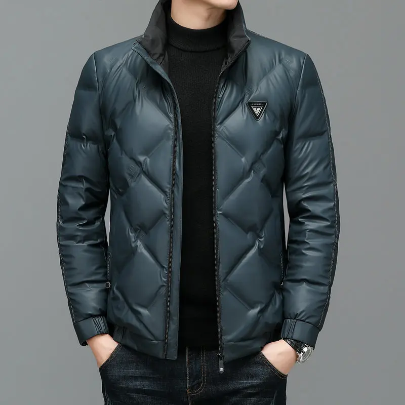 Winter Men Imitation Fur Puffer Parkas Green Blue Black Lightweight Thermal Quilted Jackets Male Casual Warm Padded Outerwear