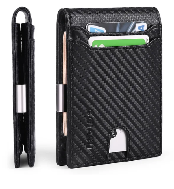 Men's rfid wallet genuine leather minimalist carbon fiber wallet card holder for men business credit card ID badge holder 1