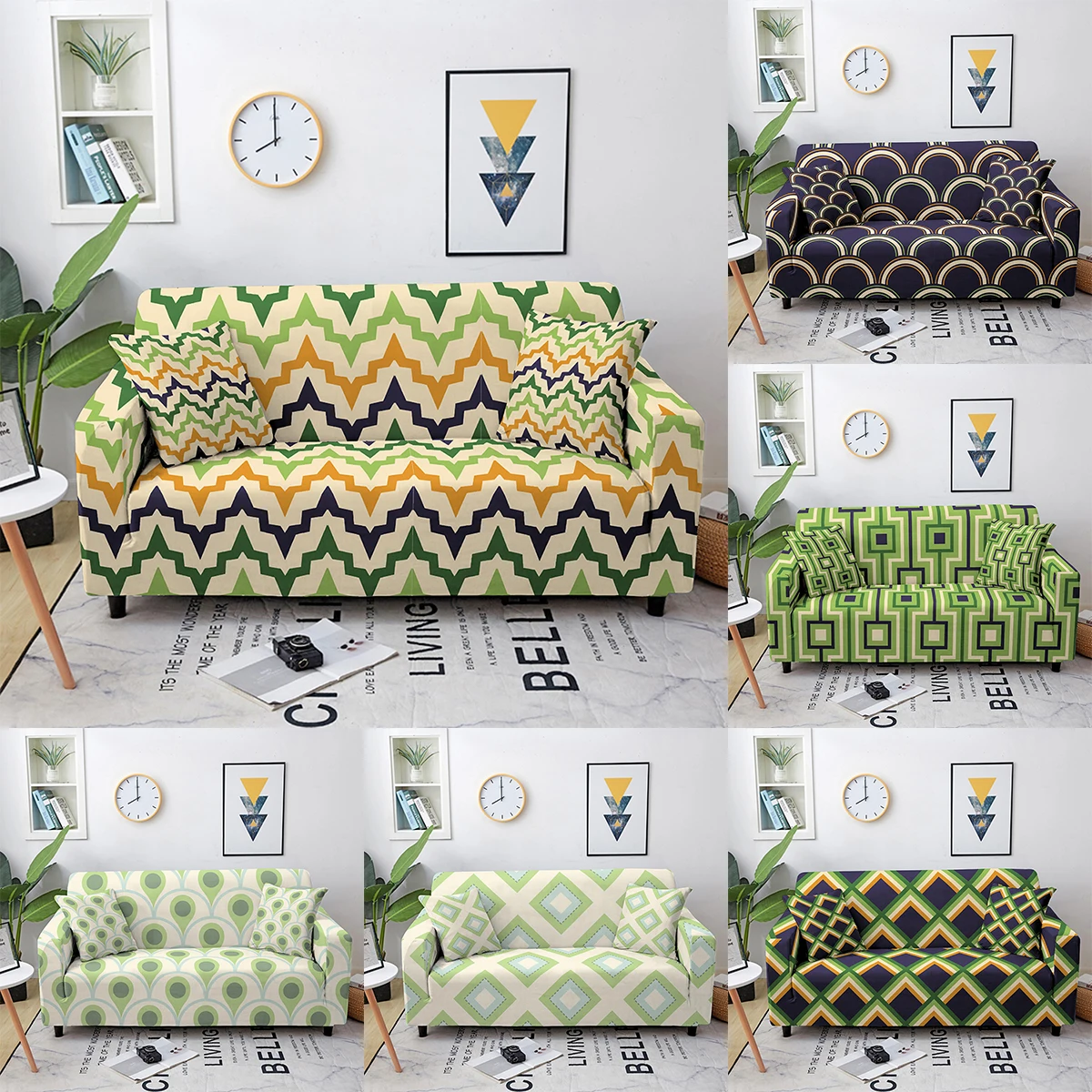 

Geometry Sofa Cover Elastic All-inclusive Sectional Couch Cover Polyester Removable And Washable 1/2/3/4-seater Home Decor