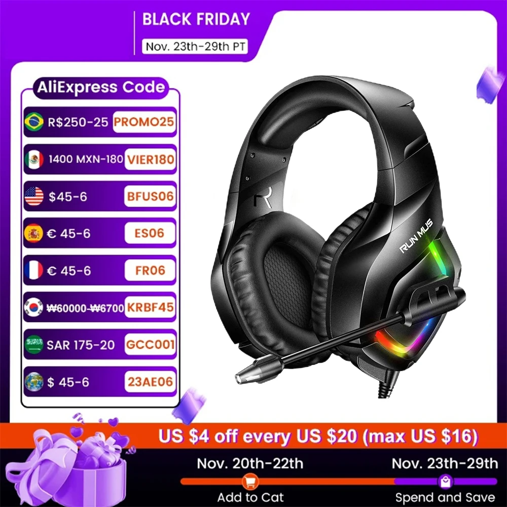 

RGB Wired Gaming Headphones 3.5mm Plug Gamer Headset with 7.1 Surround Sound for PC Computer Laptop PS4 PS5 XBox Switch