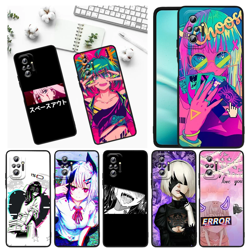 

Cute Ahegao Manga Girl For Xiaomi Redmi Note 11E 11S 11 11T 10 10S 9 9T 9S 8 8T Pro 5G 7 5 Black Soft TPU Phone Case Funda