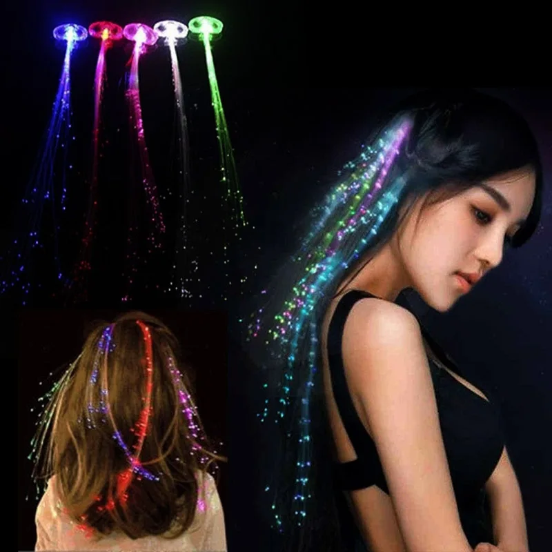 

Colorful Led Glowing Flash Wigs Hair Braided Clip Hairpin Show New Year Party Christmas Decor Supplies
