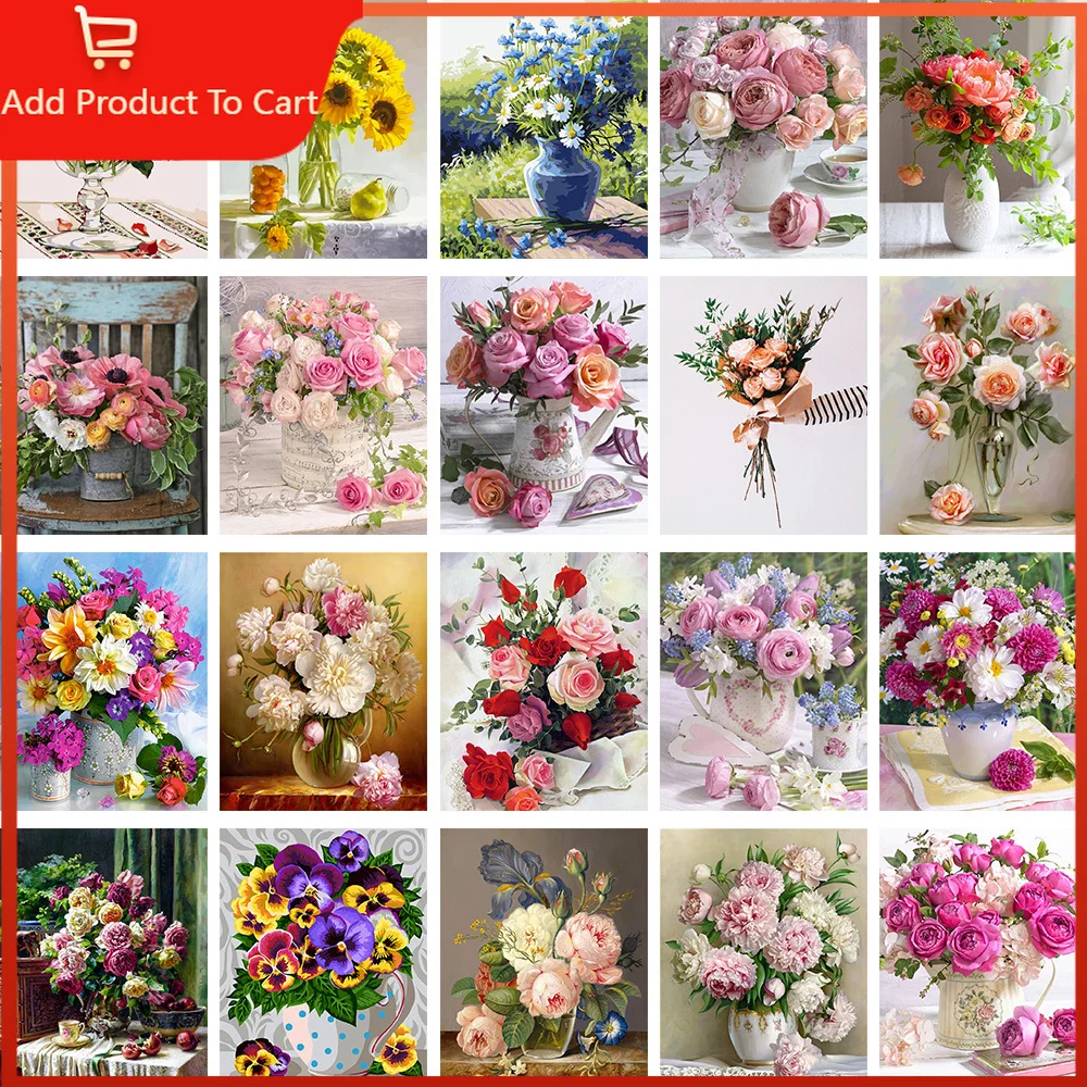 

DIY Painting By Numbers Kit Flower Coloring With Acrylic Paint Unique Artwork Rose Zero Basic Handicrafts Home Decoration Gift