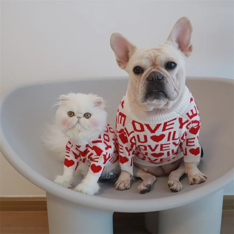 

Lovely Dog Sweater White Based With Red Words 6 Sizes Available Refer To Size Guide Below