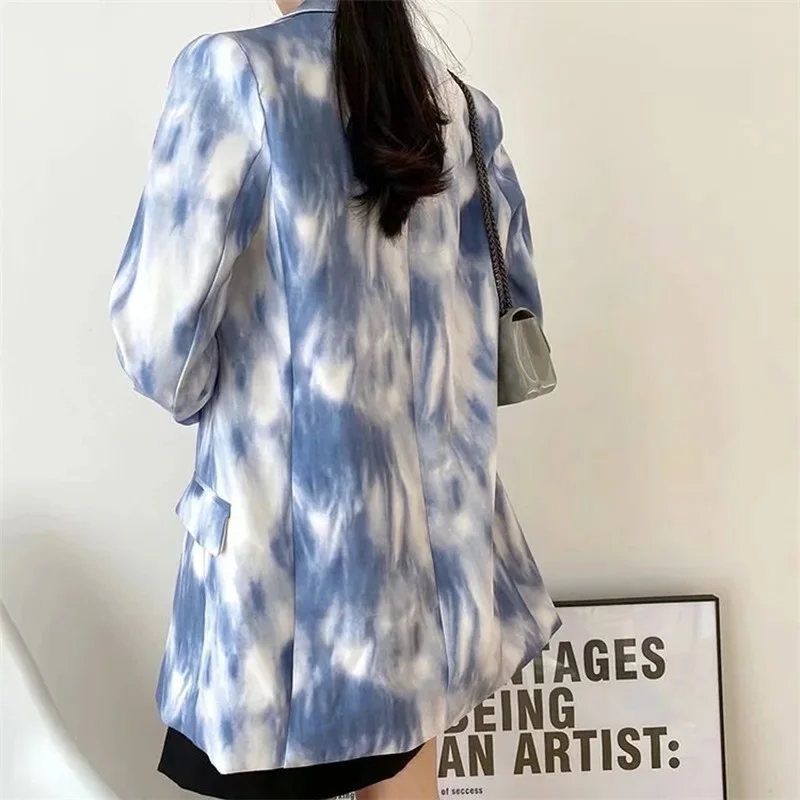 Casual Simple Gradient Color Blazer 2023 Women New Fashion Mid-Length Double Breasted Commute Office Blazer Autumn Winter Suit