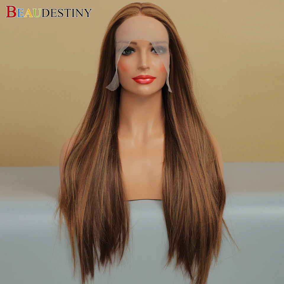 Beaudestiny 13x 4 синтетические парики на сетке спереди для женщин, термостойкие выделяющие коричневые 360 парики на сетке спереди, прямые парики на сетке спереди