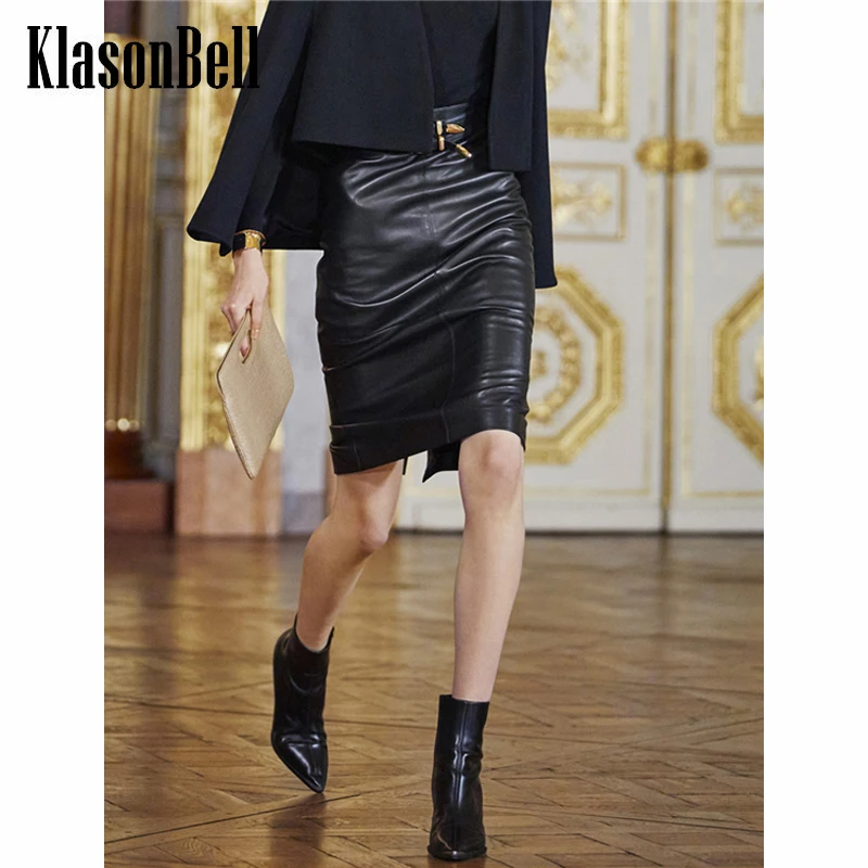 

Женская модельная юбка KlasonBell из искусственной кожи с разрезом сзади и высокой талией, украшенная ремнем, 11,19